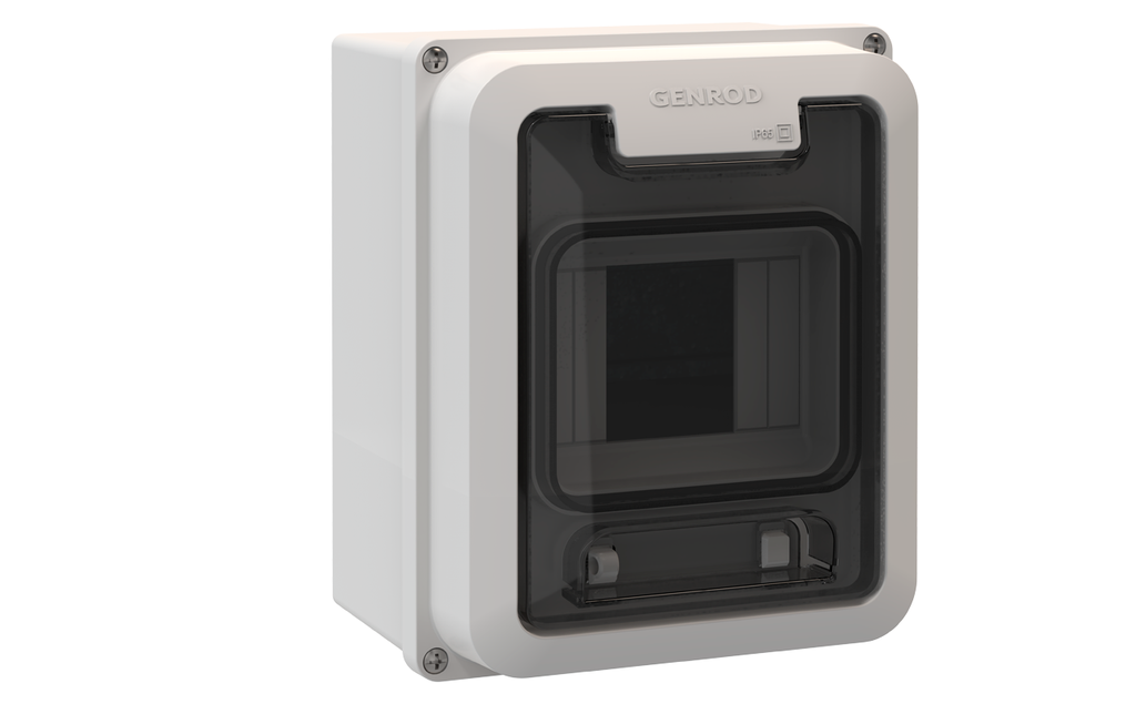 CAJAS P/ PILASTRA 8 MOD. DIN IP65 BLANCA CON TAPA FUME GENROD