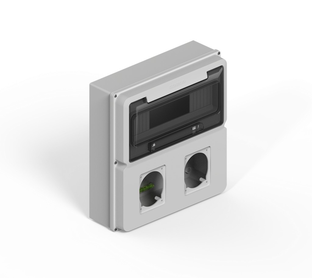 CAJA IP65 P/12 POLOS DIN + UN MODULO P/2 TOMAS ENCAPSULADAS - GRIS GENROD