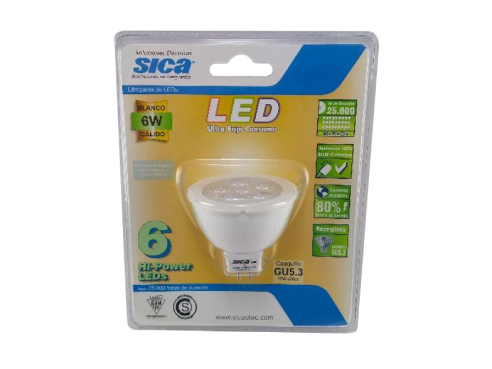 LAMPARA LED DICROICA 12V 6W GU5.3 LUZ CALIDA SICA