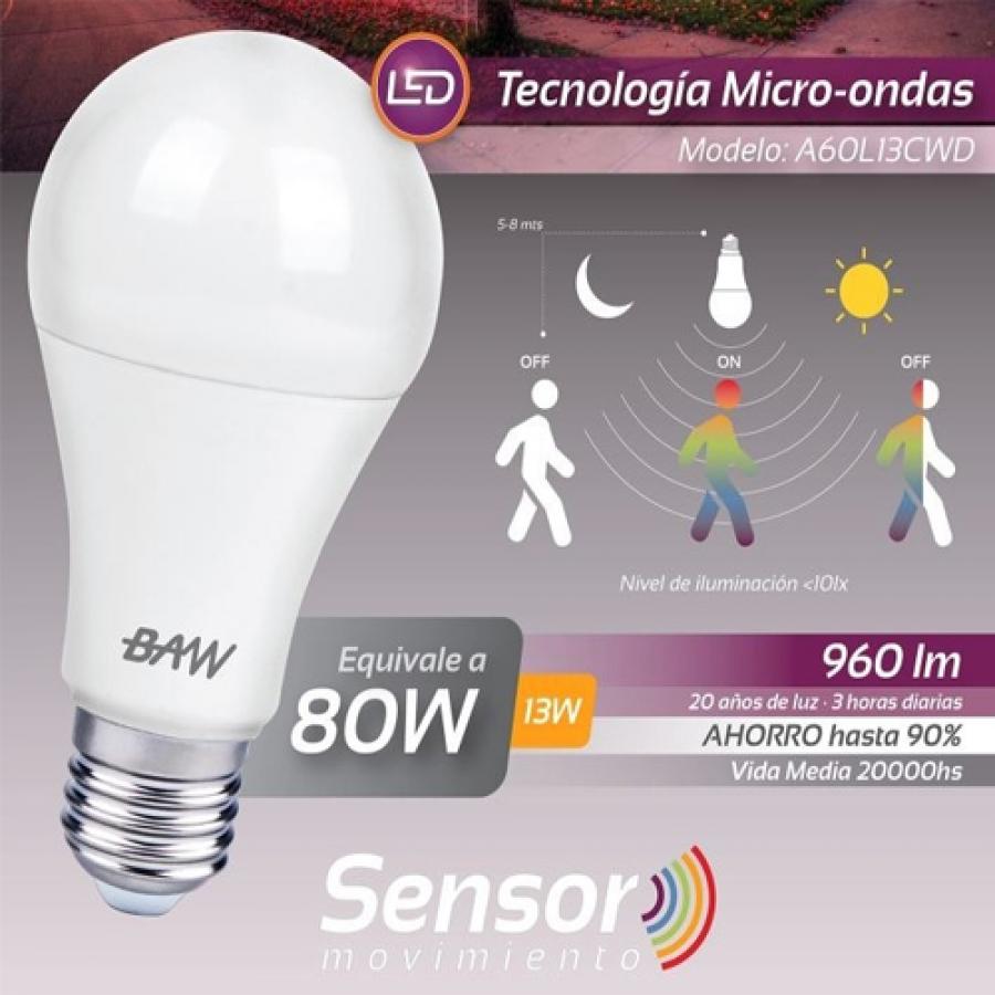 LAMPARA LED CON SENSOR DE MOVIMIENTO 13W E27 LUZ DIA BAW