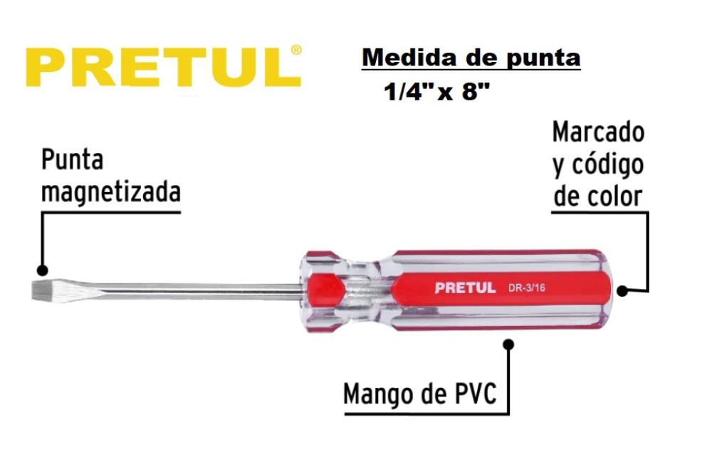 DESTORNILLADOR MANGO ACRILICO PLANO 1/4 x 8" PRETUL