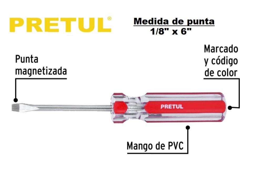 DESTORNILLADOR MANGO ACRILICO PLANO 1/8 x 6" PRETUL