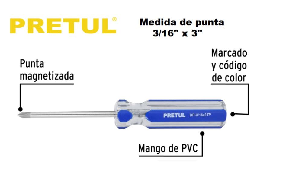 DESTORNILLADOR MANGO ACRILICO PHILLIPS 3/16 x 3" PRETUL