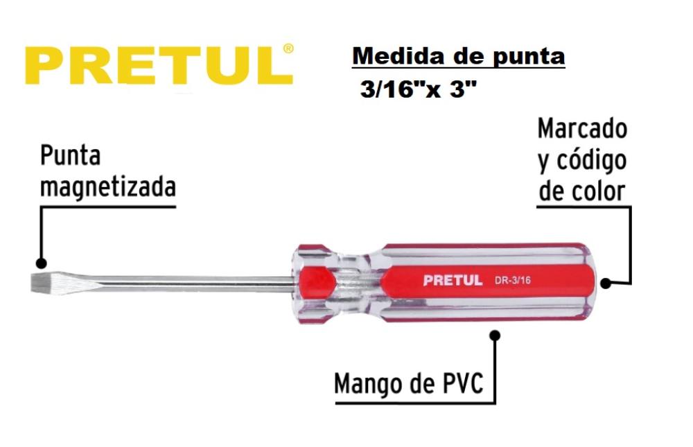 DESTORNILLADOR MANGO ACRILICO PLANO 3/16 x 3" PRETUL