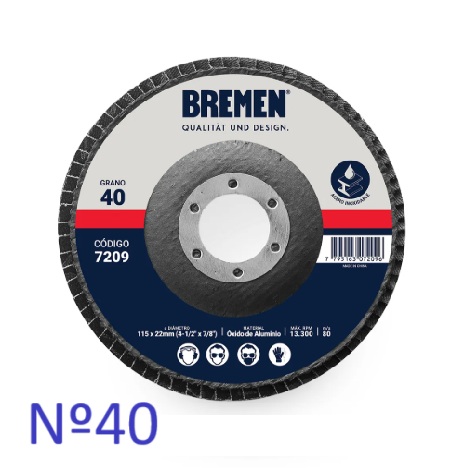 [7209-BREMEN] DISCO FLAP  4-1/2" (ø115x22mm) OX. ALUMINIO - 040 [10 unid] BREMEN