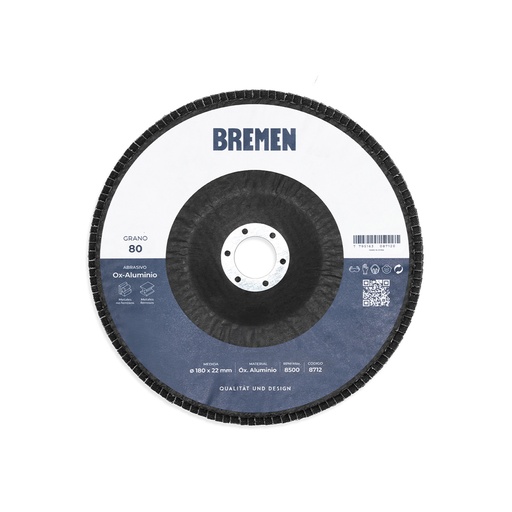 [8712-BREMEN] DISCO FLAP 7" (ø180x22mm) OX. ALUMINIO - 080 [10 unid] BREMEN