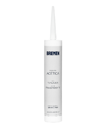 [7650-BREMEN] Silicona Acética con Fungicida 280ml [Transparente] (Caja x 24 Uni) BREMEN