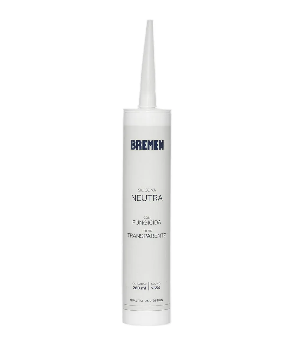 [7654-BREMEN] Silicona Neutra con Fungicida 280ml [Transparente] (Caja x 24 Uni) BREMEN