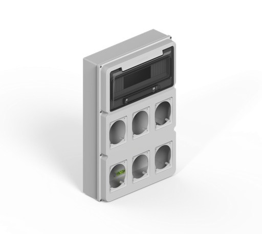 [161226G-GENROD] CAJA IP65 P/12 POLOS DIN + DOS MODULOS P/6 TOMAS ENCAPSULADAS - GRIS GENROD
