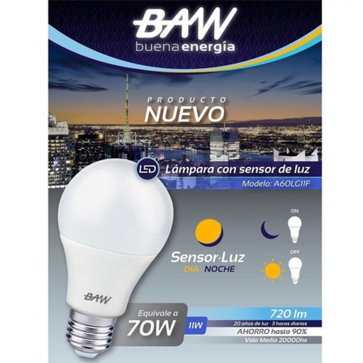 [A60LG11F] LAMPARA LED FOTOELECTRICA 11W E27 LUZ DIA BAW