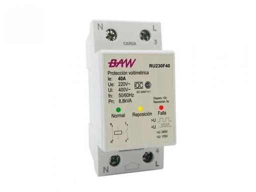 [RU230F40] PROTECTOR ALTA/BAJA TENSION PARA RIEL DIN 40A BAW