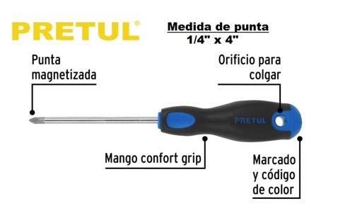 [21496] DESTORNILLADOR MANGO ACRILICO PHILLIPS 1/4 x 4" PRETUL