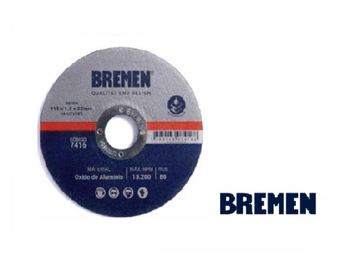 [7418-BREMEN] DISCO DE CORTE  4-1/2" (115x1.6x22mm) OX. ALUMINIO [25 unid] BREMEN