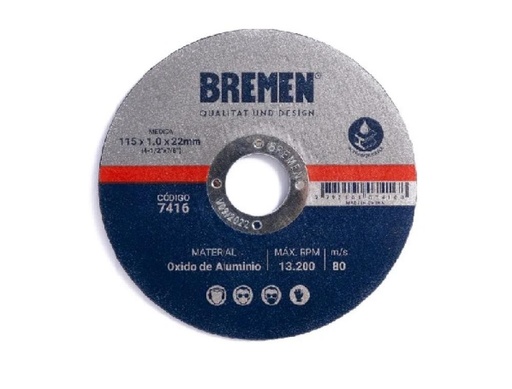 [7419-BREMEN] DISCO DE CORTE  7" (180x1.6x22mm) OX. ALUMINIO [10 unid]  " BREMEN
