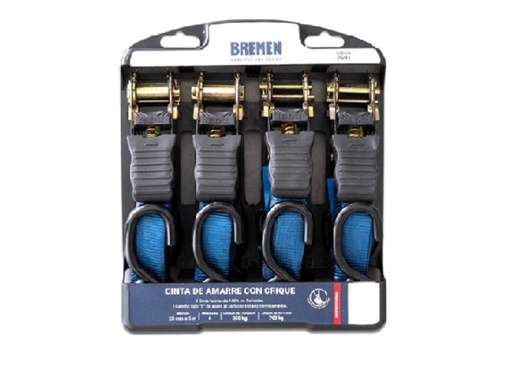 [7691-BREMEN] Cinta de Amarre c/crique 5m x 25mm [700kg] x 4 Uni BREMEN