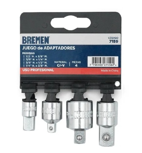 [7159-BREMEN] ADAPTADORES x 4 Pzs (1/2x3/8 - 3/8x1/4 - 3/8x1/2 - 1/4x3/8) BREMEN